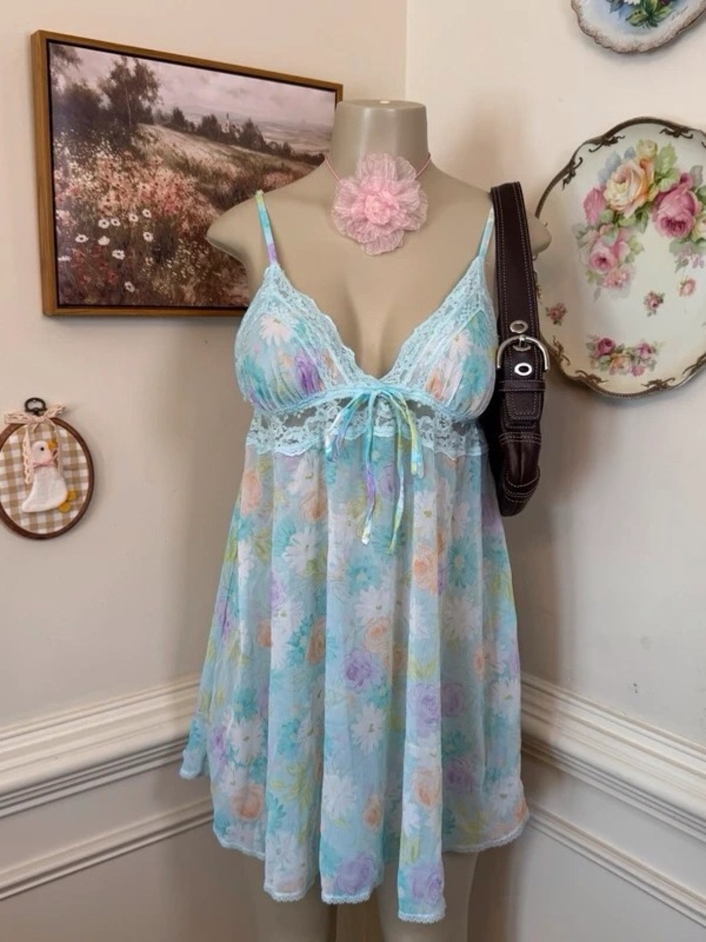 Pastel Floral Lace-Trim Midi Skirt in Light Blue by - Picture 1 of 1